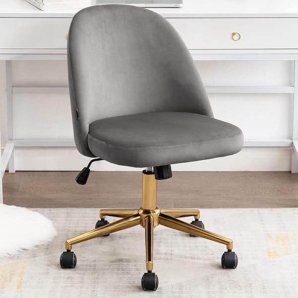 Faux Leather Contemporary Task Chair Gold Metal in Grey