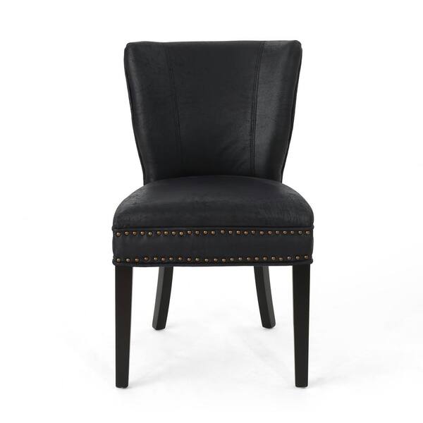 Noble House Jackie Traditional Black Microfiber Dining Chair with Stud Accents