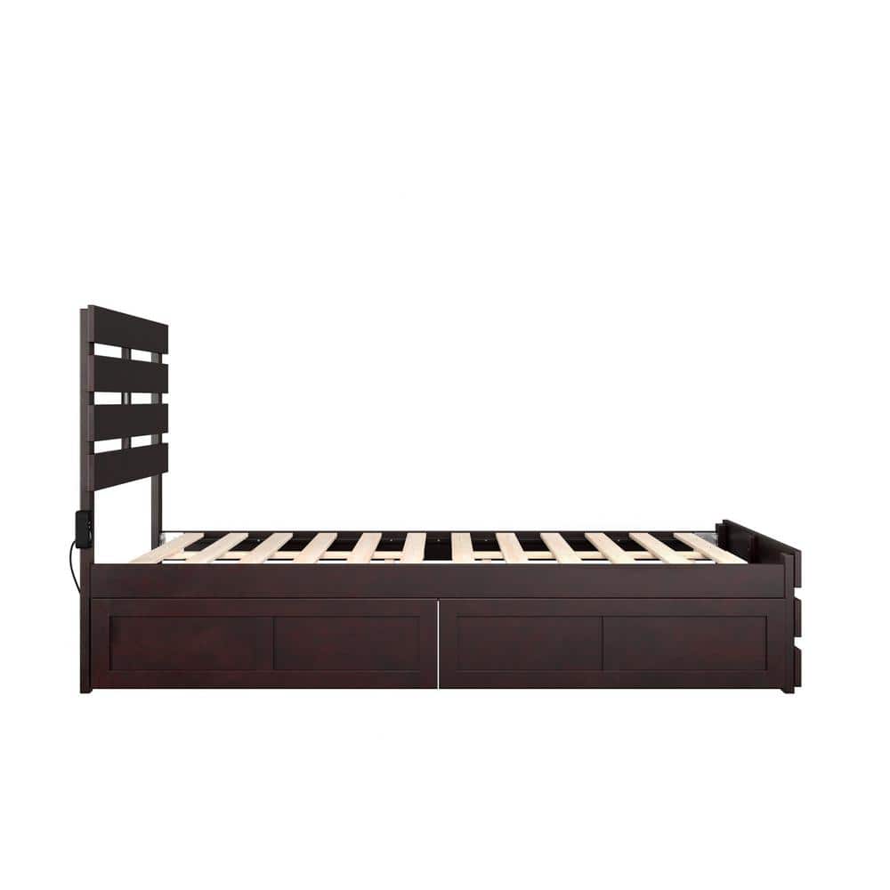 Espresso Full Wood Storage Bed with Headboard and Drawers