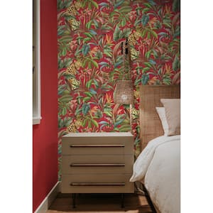 40.5 sq. ft. Gloss Red Tropical Leopard Vinyl Peel and Stick Wallpaper Roll