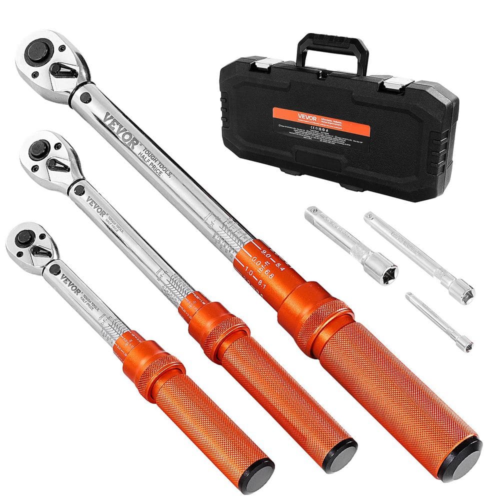 VEVOR Click Torque Wrench Set, 3 Pieces, 1/4,3/8,1/2 in. Drive, 10