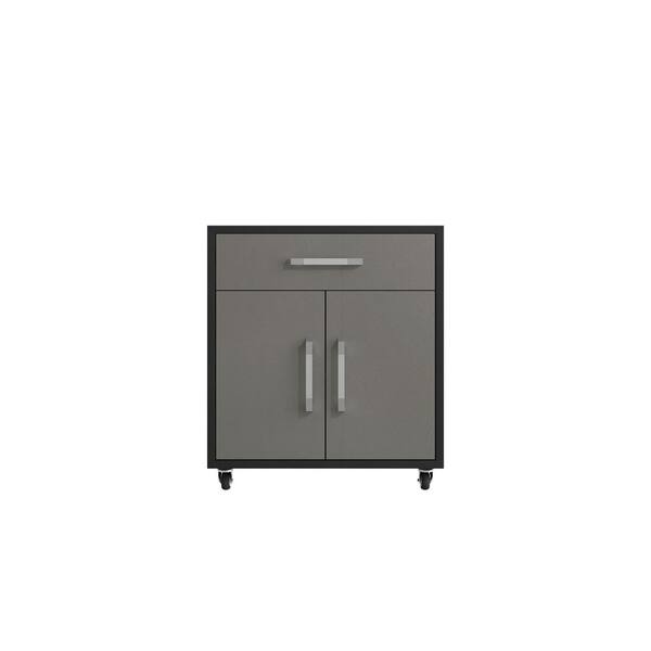 Manhattan Comfort Eiffel 28.35 in. W x 34.41 in. H x 17.72 in. D 2-Shelf Mobile Freestanding Cabinet in Matte Black and Grey