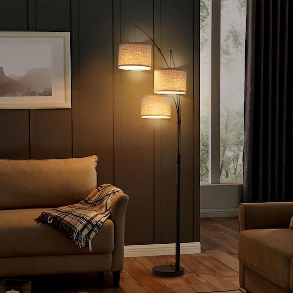80 in. Black 3-Light Arc Floor Lamp, Dimmable, 3-Color Temperature, Remote Control, Stylish Tall Floor Lamp