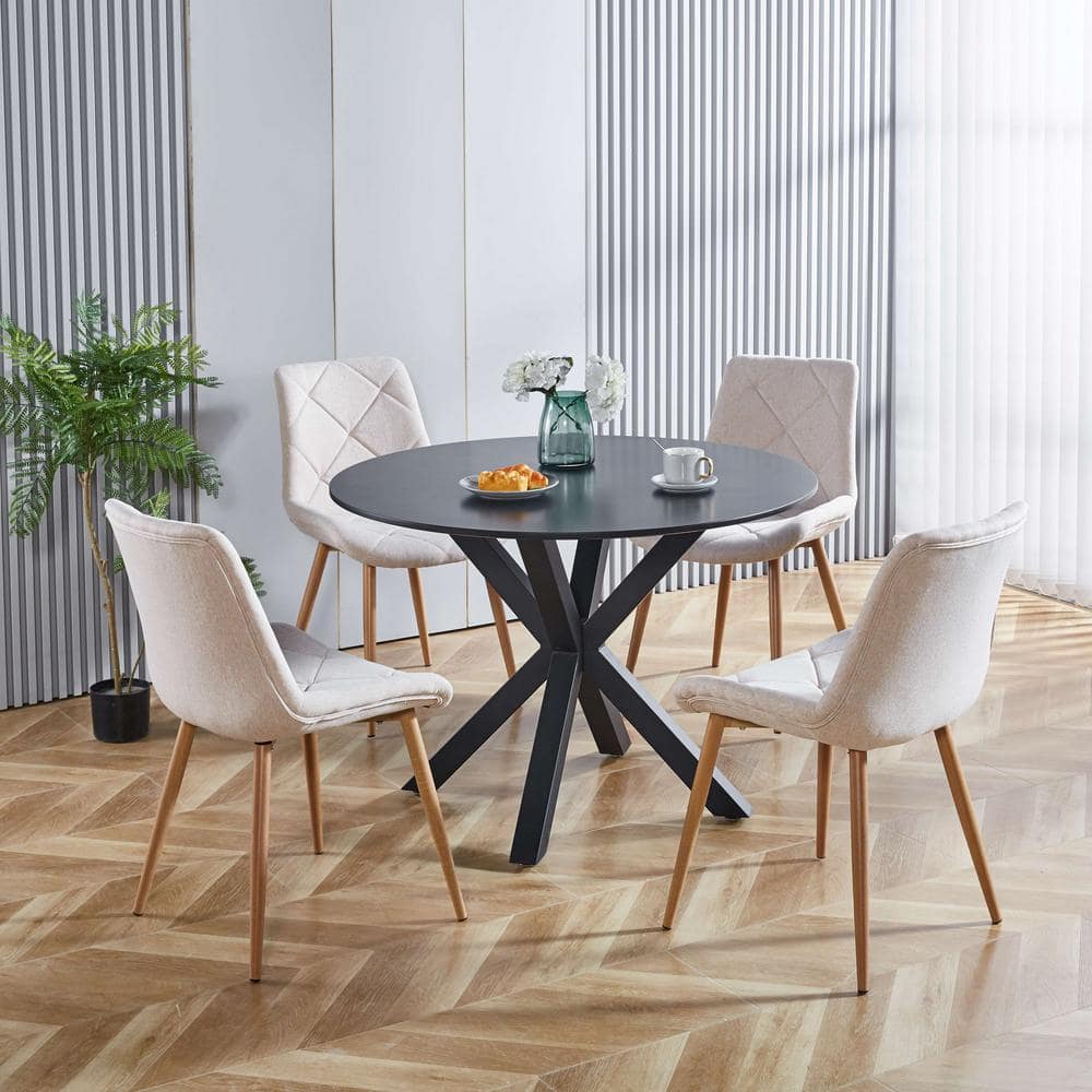 Mid-century 42.1 in. Black Color Round Wood Coffee Table, Leisure End Table