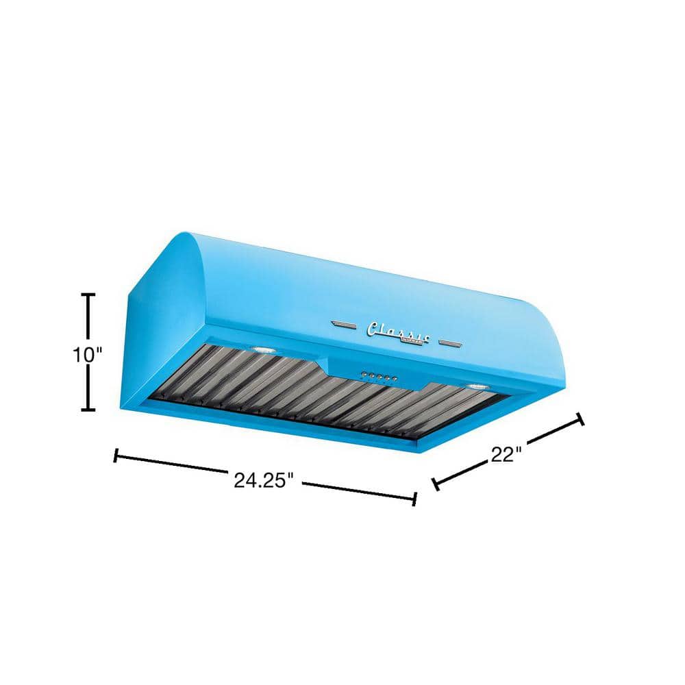 Retro Blue 24" Stainless Steel Under Cabinet Range Hood