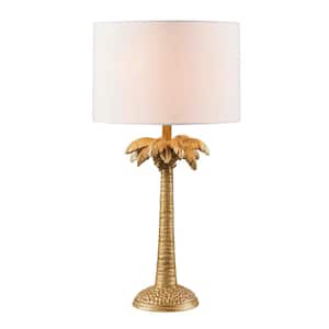 Honfleur 22.2 in. Gold Outdoor Table Lamp with Fabric Shade