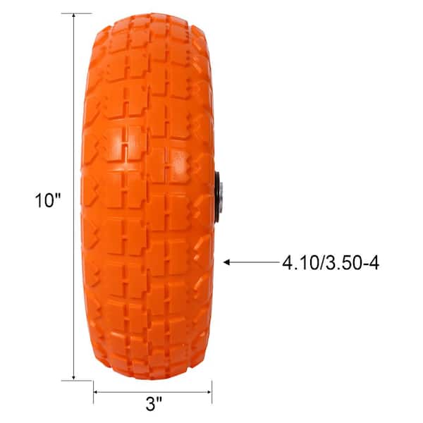 10 in. Diameter Tire in Orange with Black Rim and Heavy-duty Flat Free PU Foam