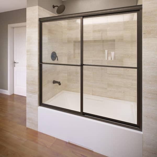 Basco Deluxe 59 in. x 58.5 in Semi-Frameless Sliding Bathtub Door in Oil Rubbed Bronze