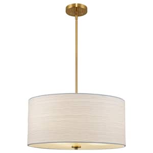 Pearl 60-Watt 3-Light Cool Brass Contemporary Chandelier with White Shade, No Bulb Included