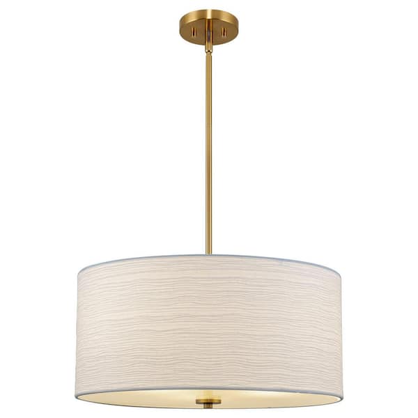 Kira Home Pearl 60-Watt 3-Light Cool Brass Contemporary Chandelier with White Shade, No Bulb Included