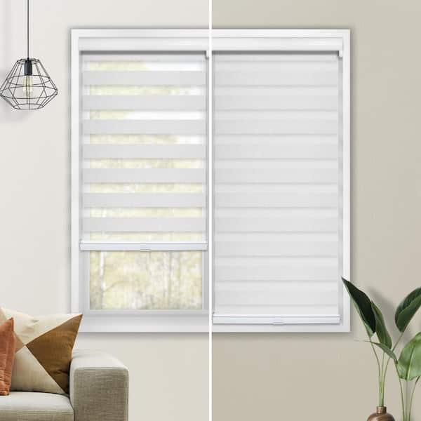 Cordless Zebra Blinds Window Blinds and Shades Dual Layer Roller Shades,  Sheer or Privacy Light Control [ White 39 1/2 W x 64 H] Custom Cut to  Size