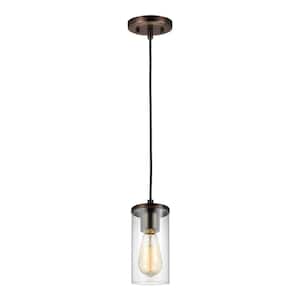 Zire 1-Light Brushed Oil Rubbed Bronze Hanging Mini Pendant with Clear Glass Shade