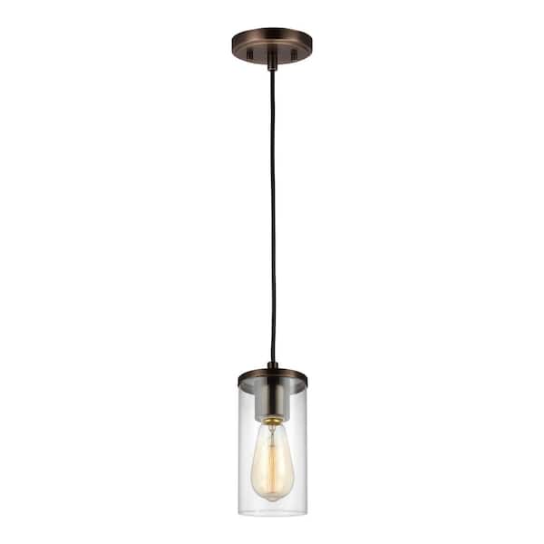 Generation Lighting Zire 1-Light Brushed Oil Rubbed Bronze Hanging Mini Pendant with Clear Glass Shade