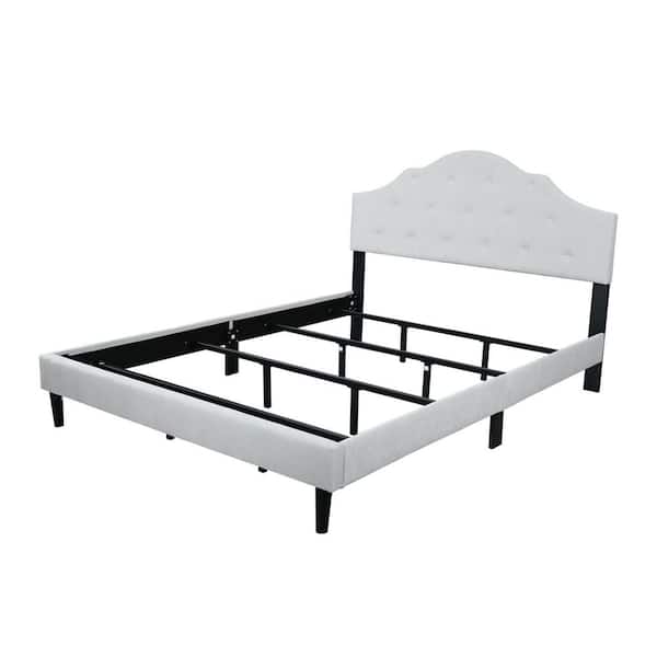 Wateday Beige Metal Frame Queen Size Platform Bed with Linen Upholstery