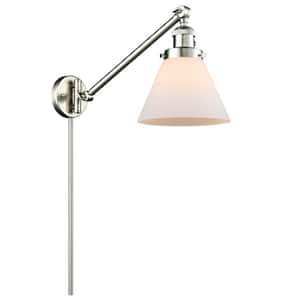 Franklin Restoration Cone 8 in. 1-Light Brushed Satin Nickel Wall Sconce with Matte White Glass Shade