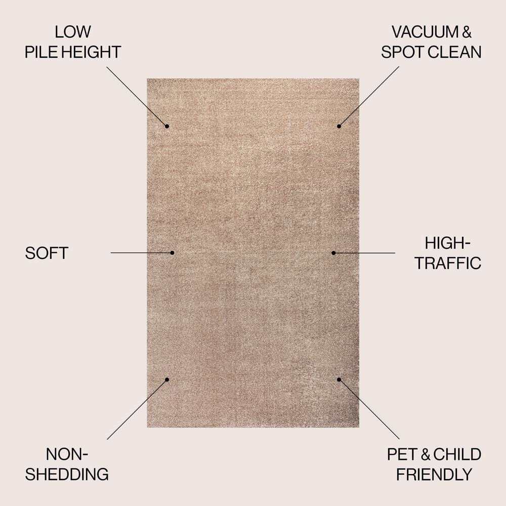 Beige Solid Synthetic Low-Pile Reversible Area Rug