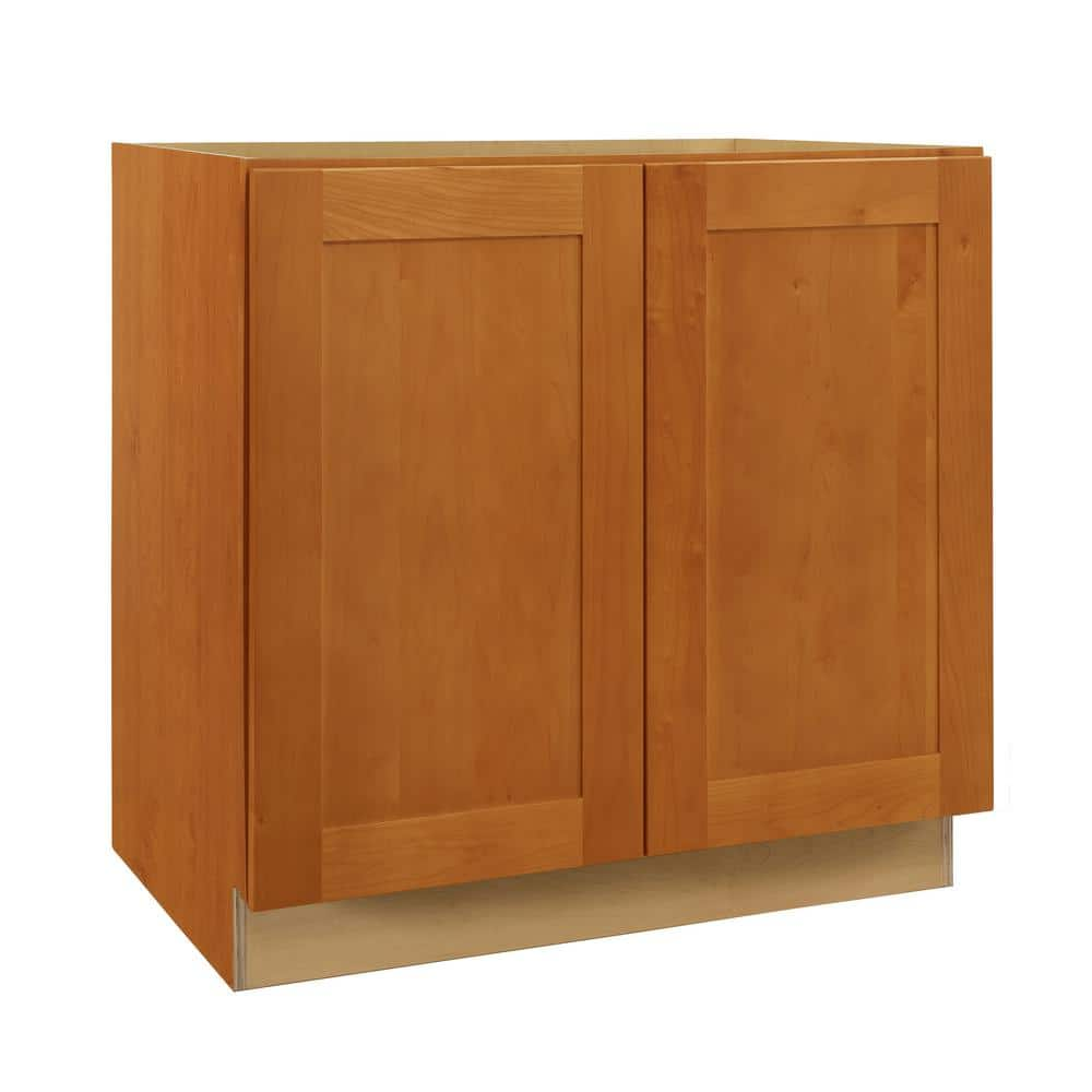 Hargrove Cinnamon Stain Plywood Shaker Assembled Base Kitchen Cabinet FH Soft Close 36 in W x 24 in D x 34.5 in H -  Home Decorators Collection, B36FH-HCN