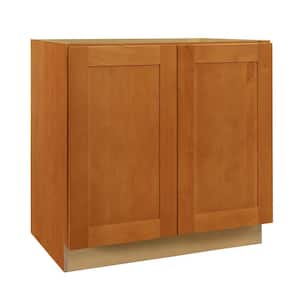 Hargrove Cinnamon Stain Plywood Shaker Assembled Base Kitchen Cabinet FH Soft Close 36 in W x 24 in D x 34.5 in H