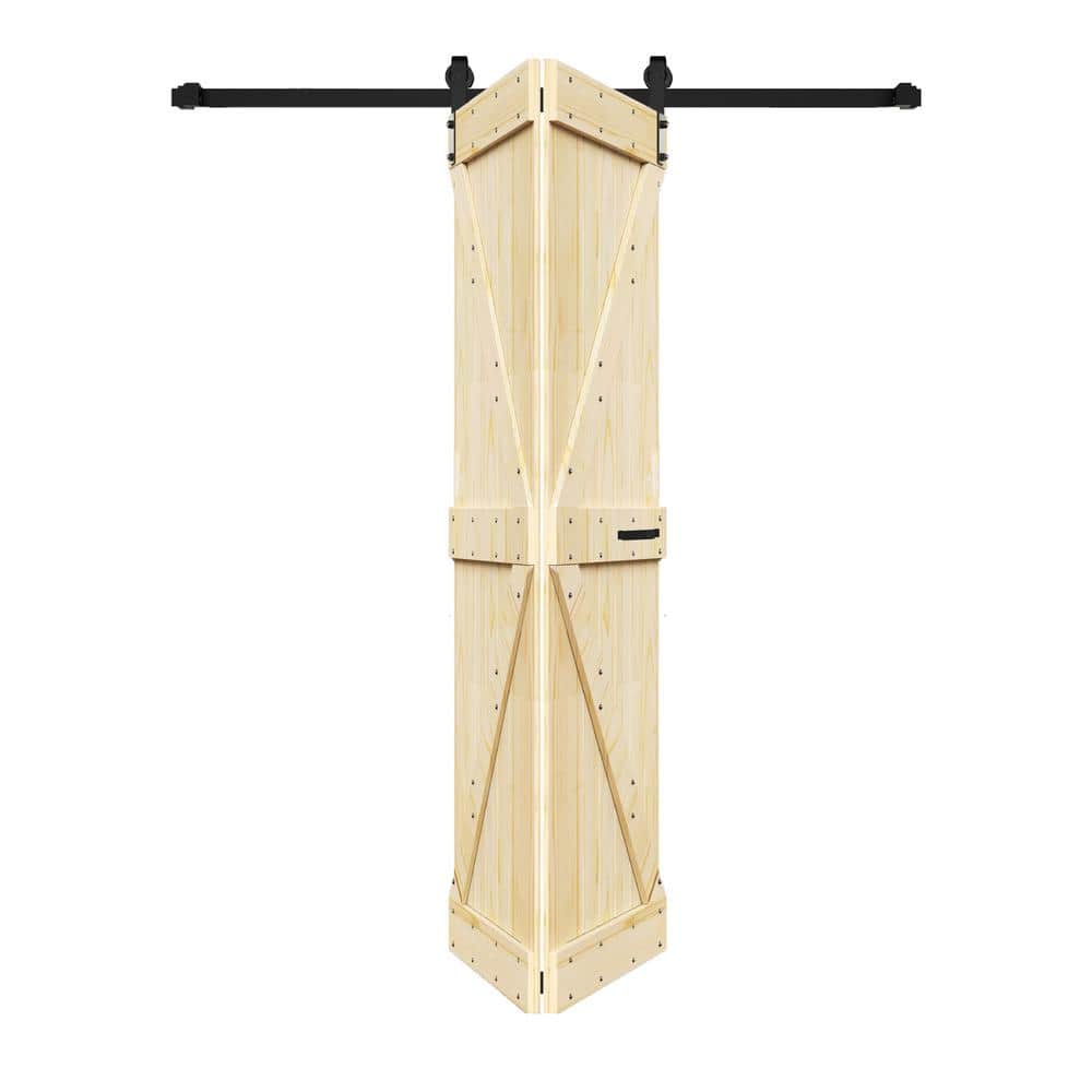 Unfinished Solid Spruce Bi-Fold Barn Door with Hardware Kit
