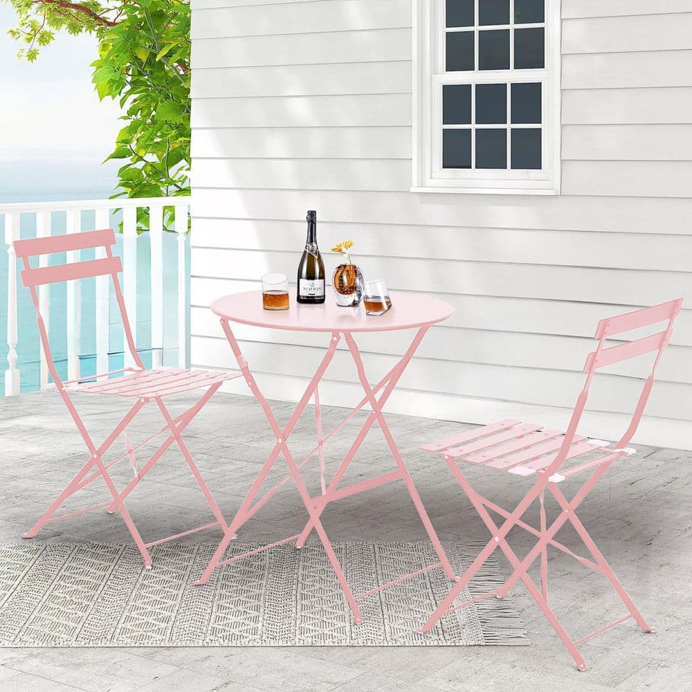 3-Piece Steel Outdoor Dining Chair Set, Outdoor Bistro Set, Folding Patio F