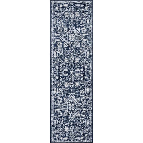 Dazzle Disa Vintage Distressed Oriental Medallion Dark Blue 2 ft. 3 in. x 7 ft. 3 in. Runner Rug
