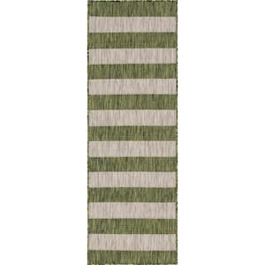 Outdoor Distressed Stripe Green 2 ft. x 6 ft. Runner Rug
