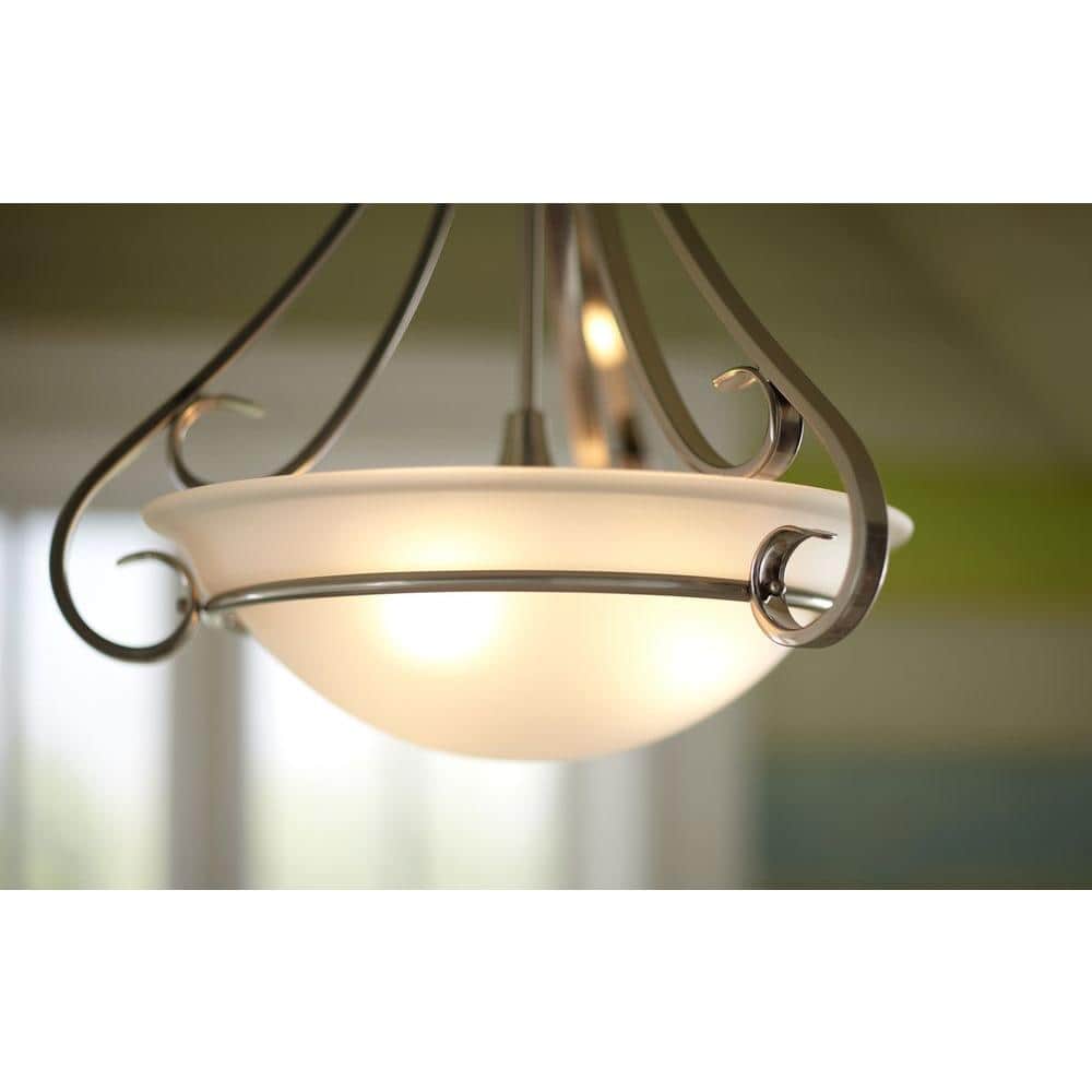 Torino Brushed Nickel 3-Light Inverted Pendant with Etched Glass Bowl