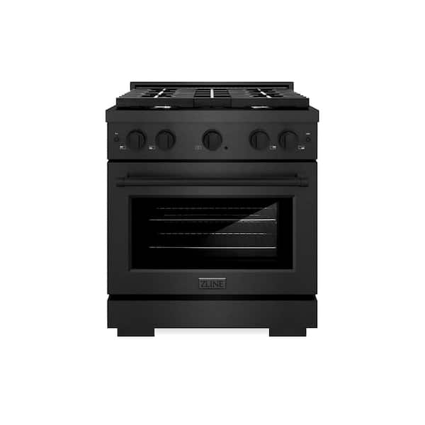 30 in. 4.2 cu. ft. Paramount Dual Fuel Range with 4 Burner Gas Cooktop in Black Satin Stainless Steel