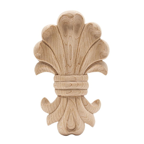 American Pro Decor 5/8 in. x 3 in. x 5 in. Unfinished Medium Hand Carved North American Hard Maple Wood Acanthus Applique and Onlay 2-Pack