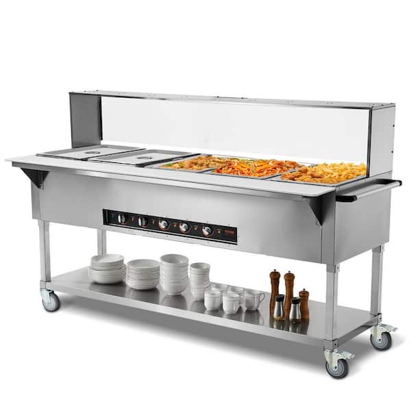 5-Pan Commercial Food Warmer 103 Qt. Stainless Steel 3750 Watt Buffet Electric Steam Table Specialty Flatware