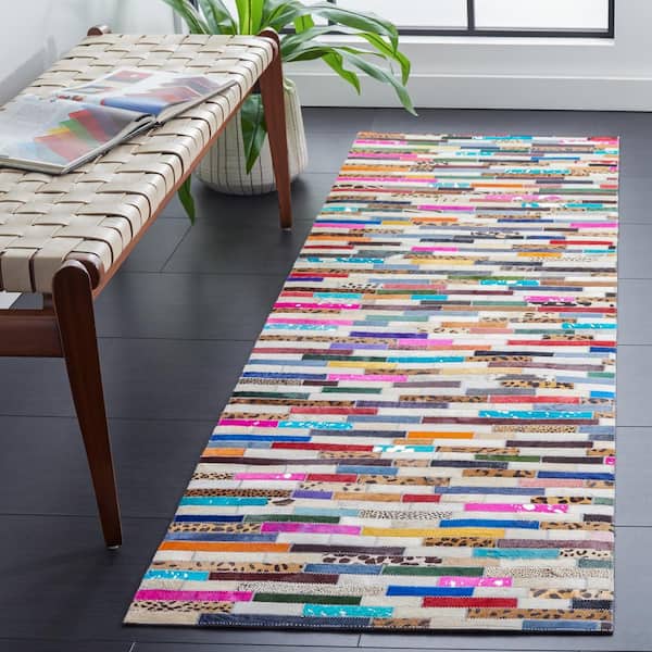 Studio Leather Ivory Blue 6 ft. x 6 ft. Striped Runner Rug