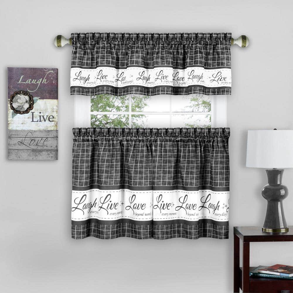 Live, Love, Laugh Charcoal Polyester Light Filtering Rod Pocket Tier and Valance Curtain Set 58 in. W x 24 in. L price history on PriceWatchPro