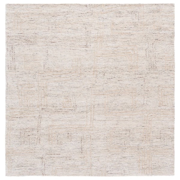 Ebony 6 ft. x 6 ft. Ivory/Beige Distressed Abstract Faded Square Area Rug