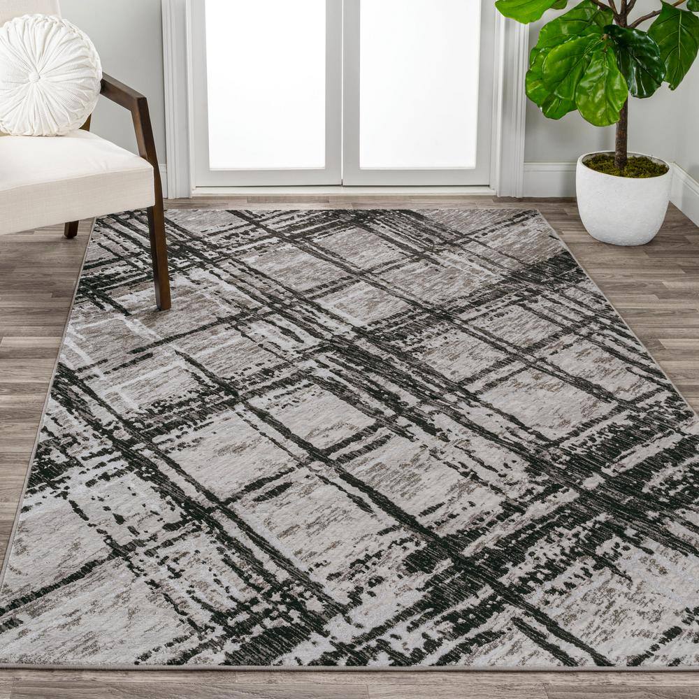 Gray Abstract Flat Woven Reversible Synthetic Rug 3x5
