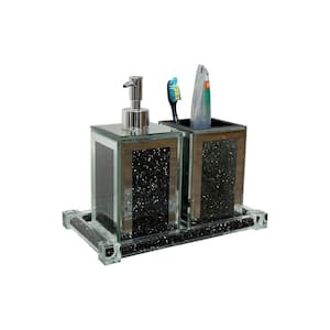 Ambrose Exquisite 3-Piece Square Black Soap Dispenser and Toothbrush Holder with Tray Bath Accessory Set