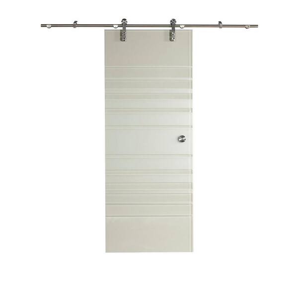 Pinecroft 34 in. x 81 in. Silhouette Glass Sliding Barn Door with Hardware Kit