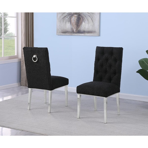 Melina Black Boucle Fabric Side Chair Set of 2 with Chrome Plated Legs
