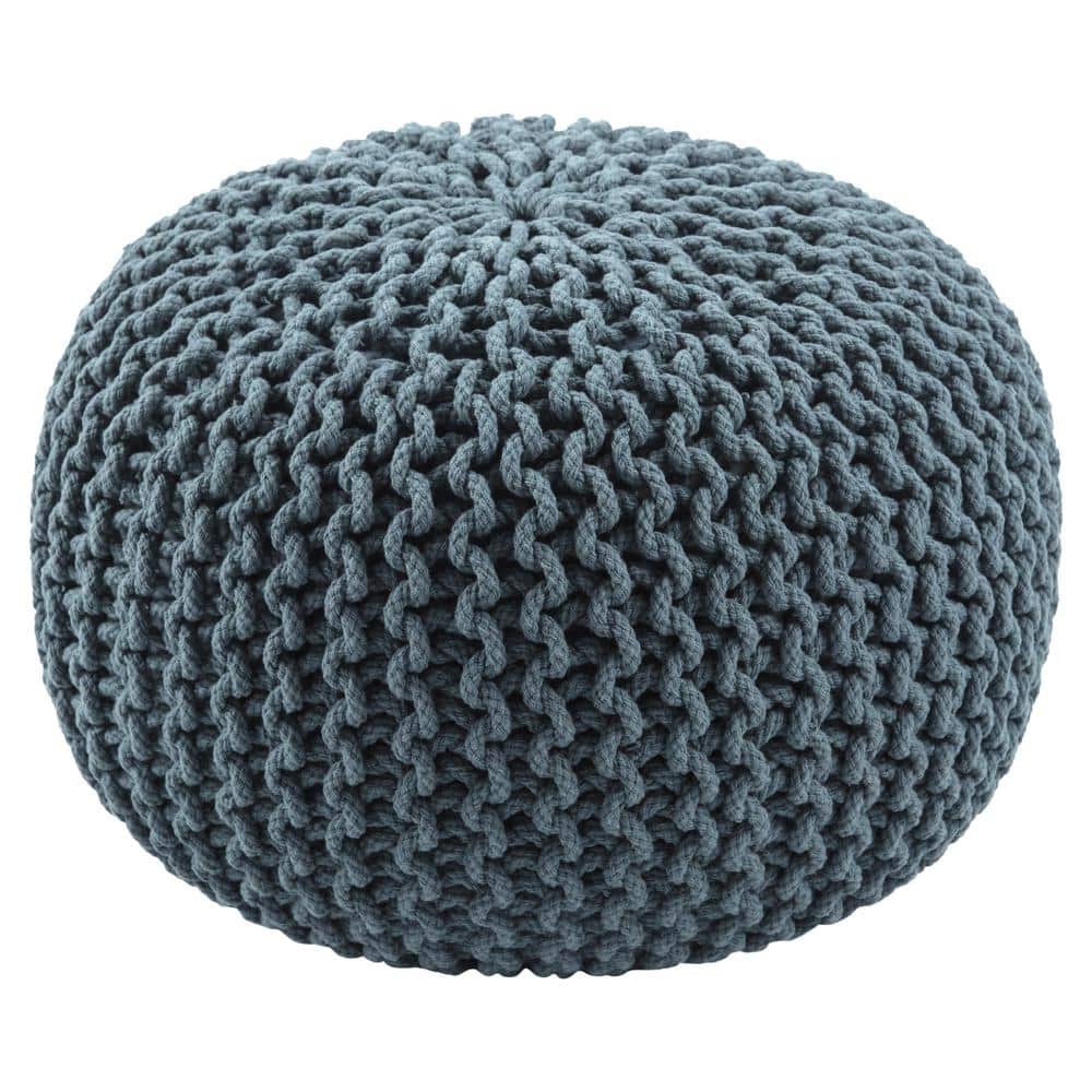 Jaipur Living Olsen Textured Teal Round Pouf BRF100178 The Home Depot