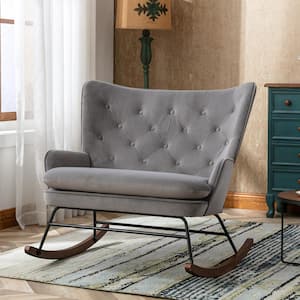 Gray Fabric Rocking Side Chair High Back Arm-Sofa