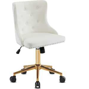 Velvet Seat Swivel Adjustable Office Chair in White with Armless