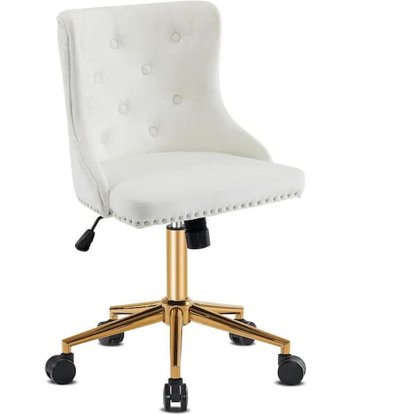 Winado Velvet Seat Swivel Adjustable Office Chair in White with Armless