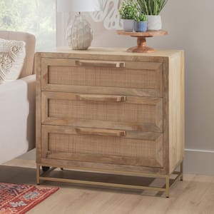 Casper Natural Rattan Cabinet with Three Drawers and Gold Legs