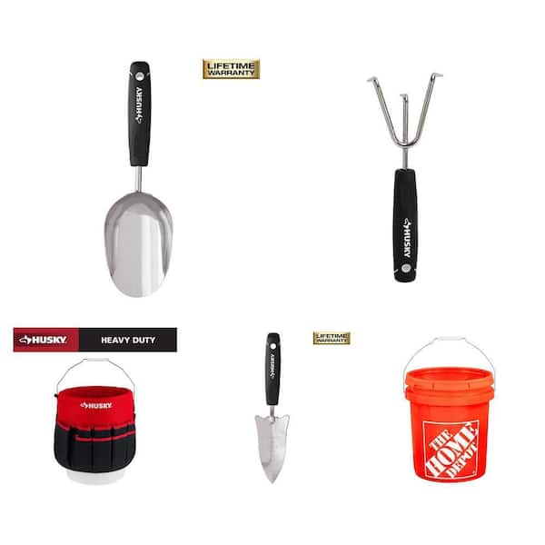 12 in. 30 Pocket Bucket Jockey Tool Bag, 5 Gallon Bucket, Soil Scoop, Cultivator and Hand Transplanter Combo