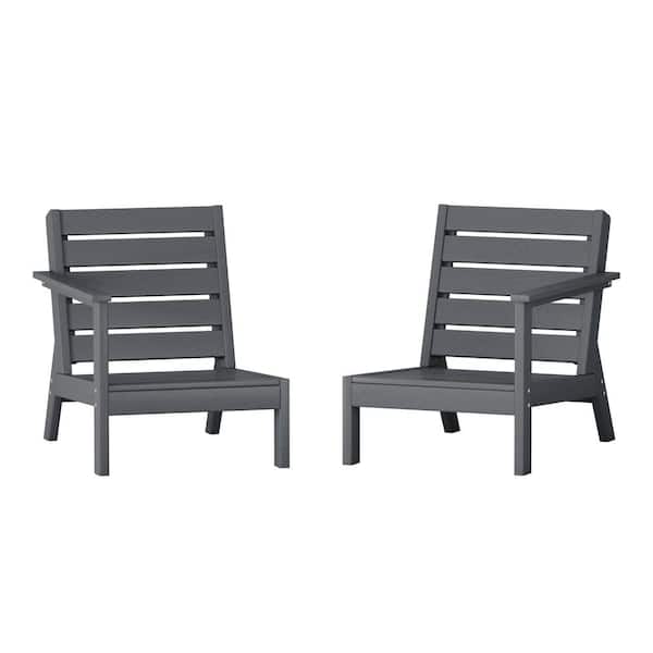 Birchwood Outdoor Patio 2-Piece Deep Seating HDPE Sectional Loveseat Arm Chairs Set in Gray