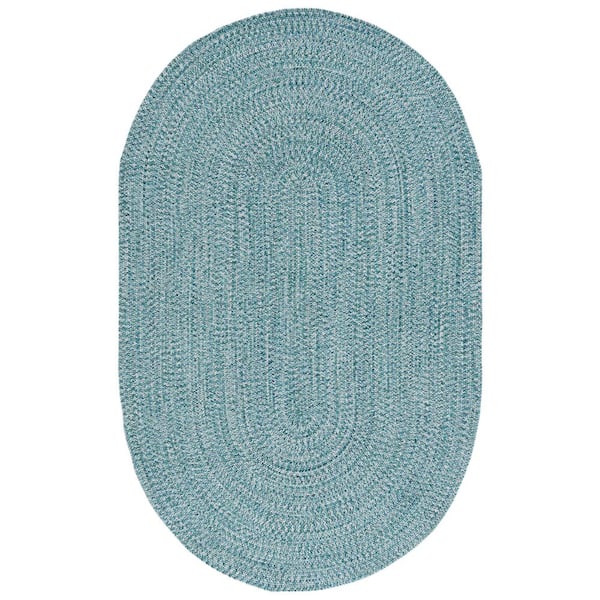 Braided Teal/Green 5 ft. x 8 ft. Machine Washable Concentric Woven Oval Area Rug