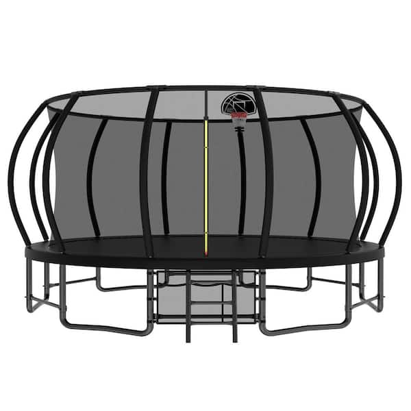 Sudzendf 16 ft. Outdoor Trampolines with Curved Poles and Heavy Duty Trampoline Anti-Rust Coating, Black