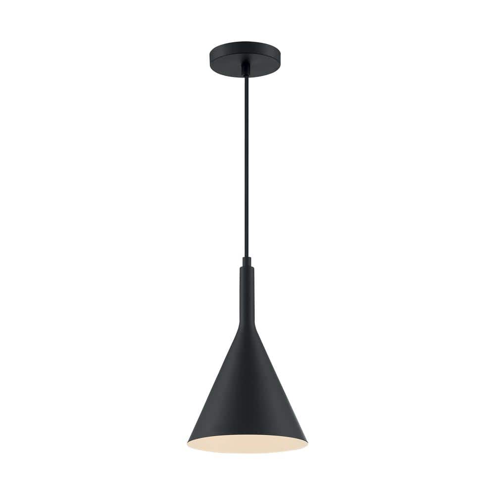 Matte Black Funnel-Shaped Single Pendant Light