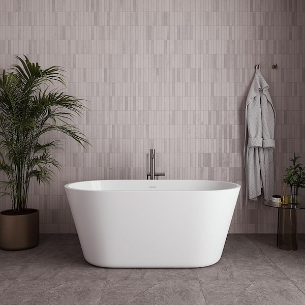 54 in. x 29 in. Acrylic Freestanding Soaking Bathtub in Glossy White with Brushed Nickel Drain