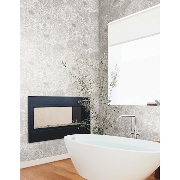 60.75 sq.ft. Cream Wood Block Blooms Wallpaper