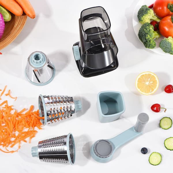 Rotary Cheese Grater with Handle Kitchen Shredder Slicer Grater Slicer Ice Shaver 3-Interchangeable Blades